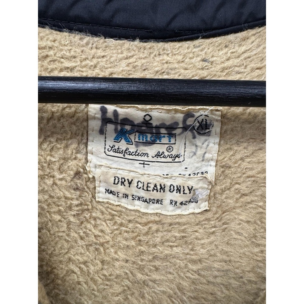 Vintage Kmart Shirt Jacket Mens XL Green Gray Plaid Sherpa Lined Button Up 70s - Picture 2 of 6